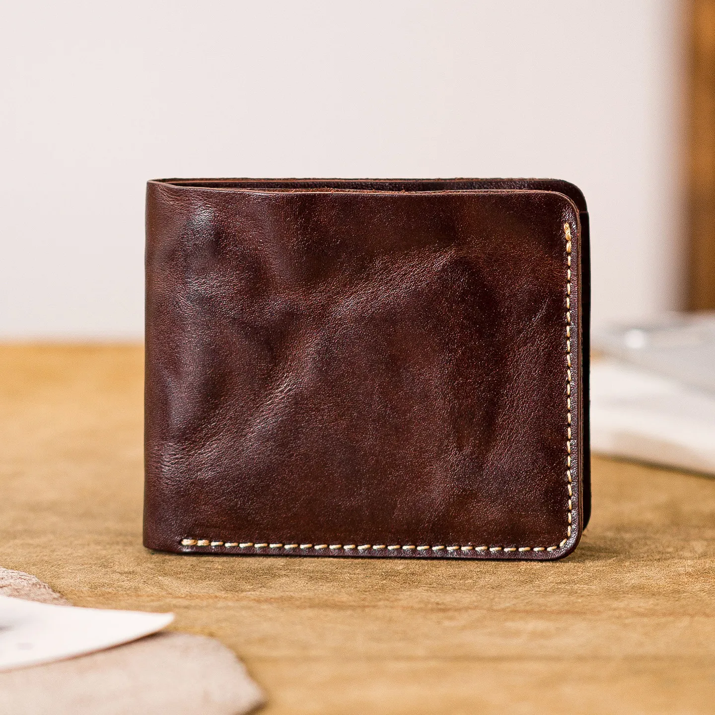 PNDME simple vintage high quality first layer cowhide men's short wallet luxury handmade genuine leather ID card holder purse