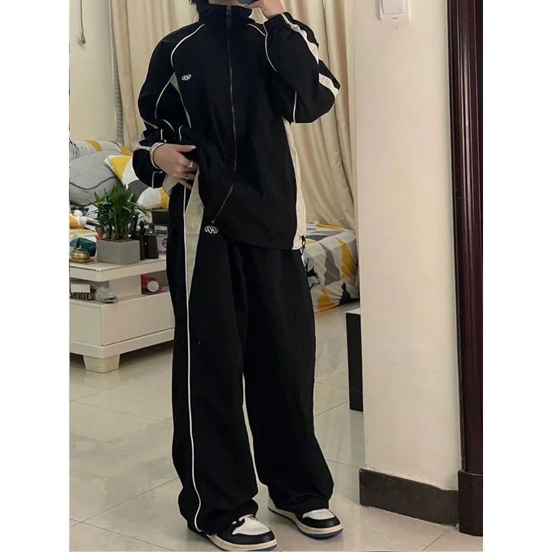 Wide Leg Loose Drawstring Cargo Pant Solid Color Baggy Trousers Oversized Mid Waist Sweatpants Retro Sporty Y2k Women Clothes