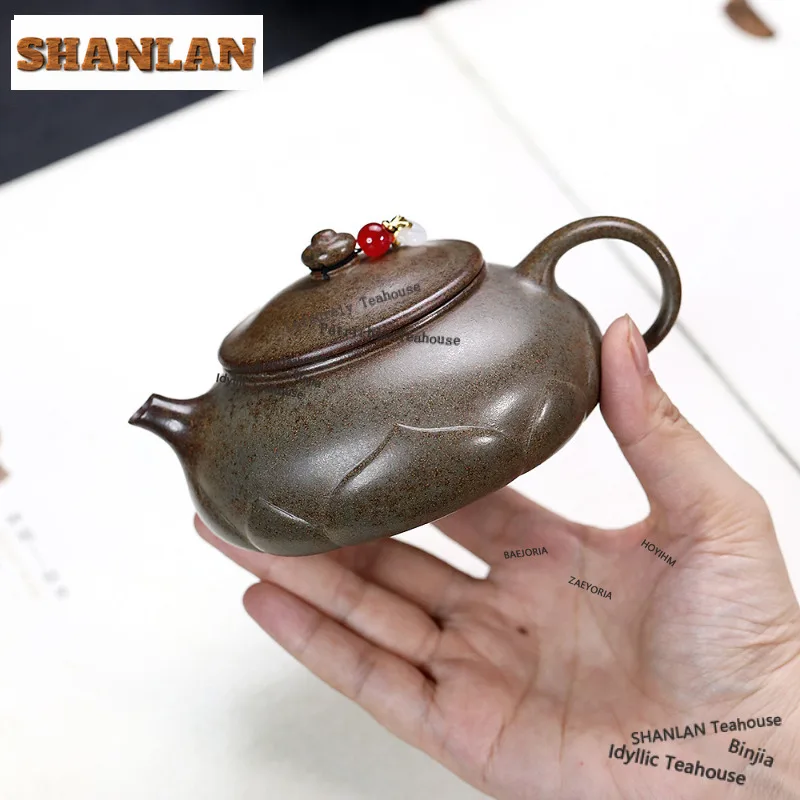HOYIHM 240ml Vintage Yixing Purple Clay Teapots Handmade Lotus Hanjiang Pot Raw Ore Cloud Mist Agarwood Mud Kettle Zisha Teaset