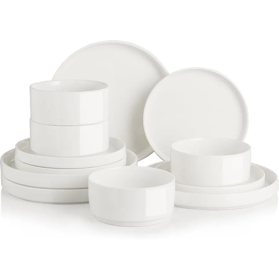 

Porcelain Dinnerware Sets for 4 12 Pieces Ceramic Plates and Bowls Set for Modern Kitchen Dining Classic Simple Design Dishwash