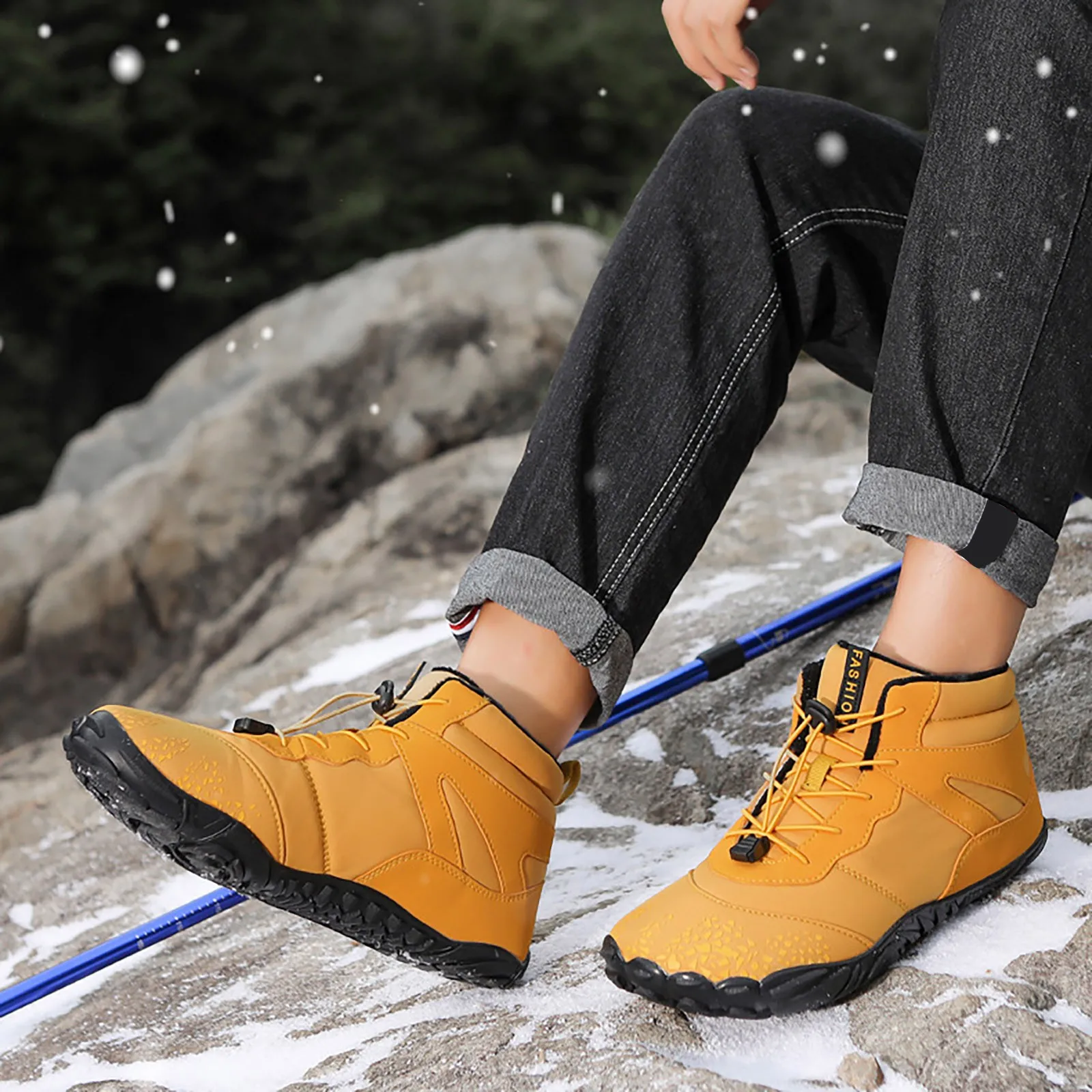 Winter Warm Running Barefoot Shoes Women Men Rubber High Ankle Boots Waterproof Non-Slip Breathable for Trekking Climbing