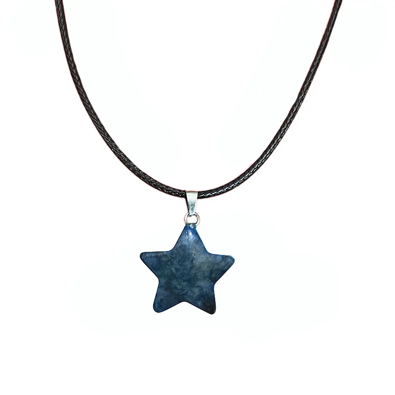 Natural Stone Pentagram Pendant Necklace Sweet Cool Star Collar Chain Female Girl Male Women Men Adjustable New 2023