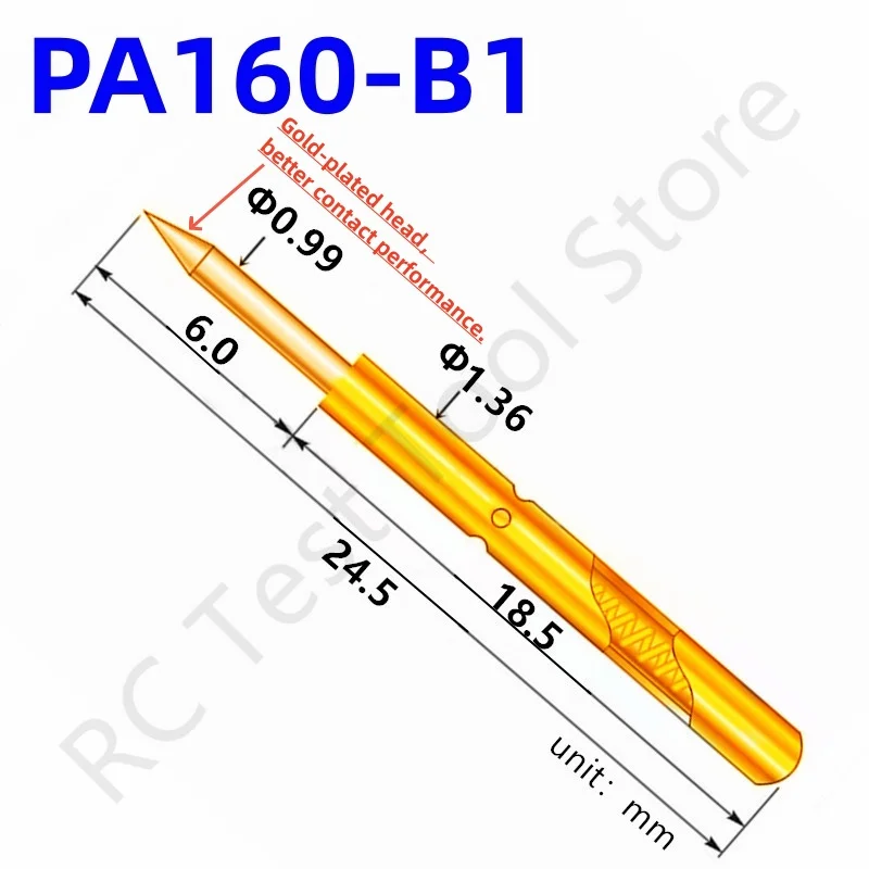 20/100 buah alat uji uji pegas PA160-B1 Pin uji Pogo Pin P160-B1 P160-B ICT PCB TestTool 0.99/1.36/24.5mm ujung ujung ujung runcing jarum emas