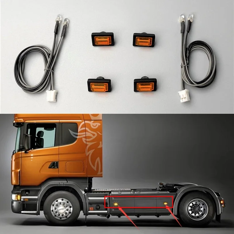 1 Set Plastic Side Skirt Lights Side Lamp for 1/14 Tamiya RC Truck Car Scania R730 R620 R470 56323 Diy Parts Toys