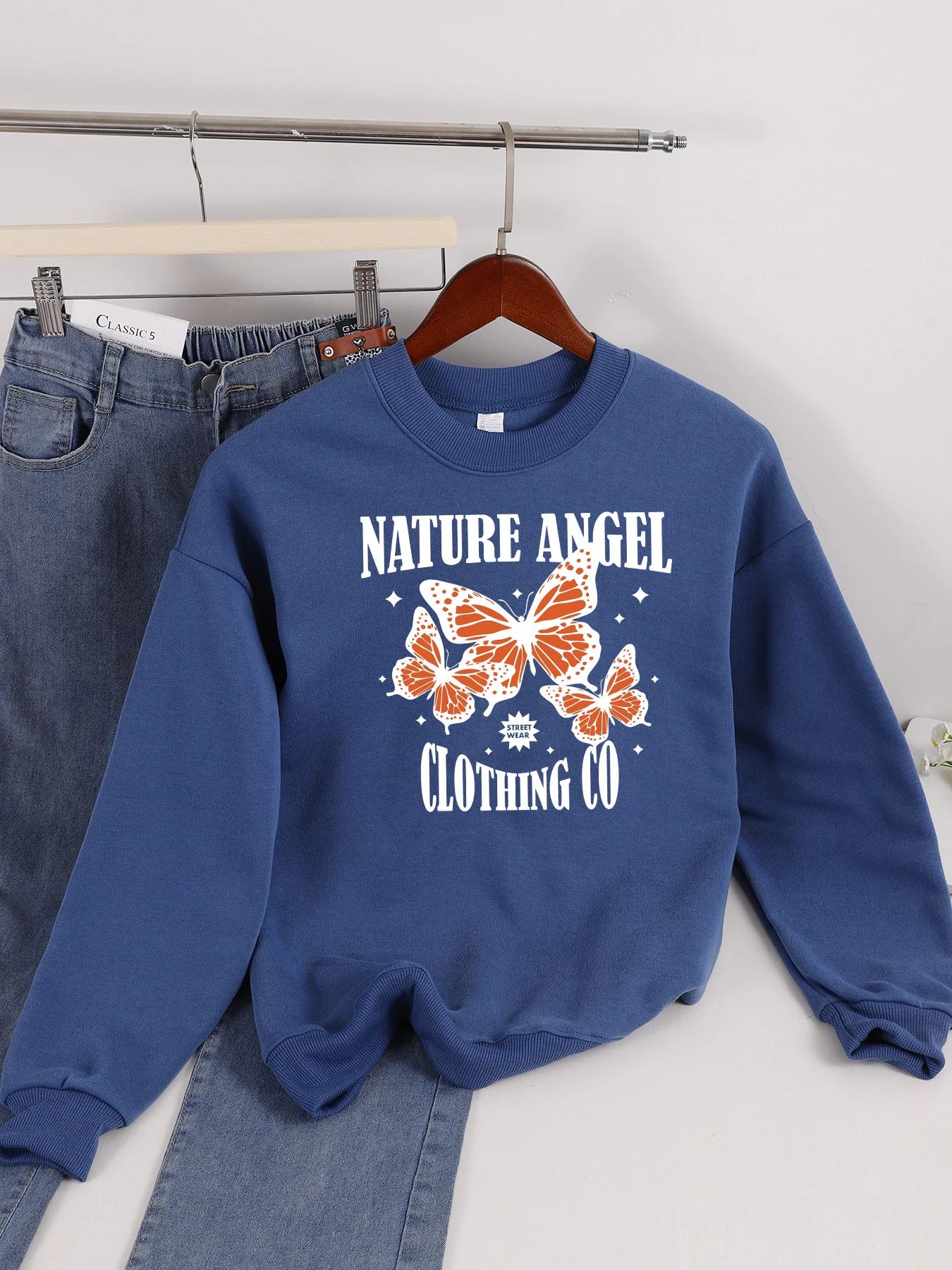 

Красивый свитшот с принтом бабочки Nature Angel, женская осенняя флисовая уличная одежда, мягкие пуловеры с круглым вырезом, одежда Y2K, женская одежда