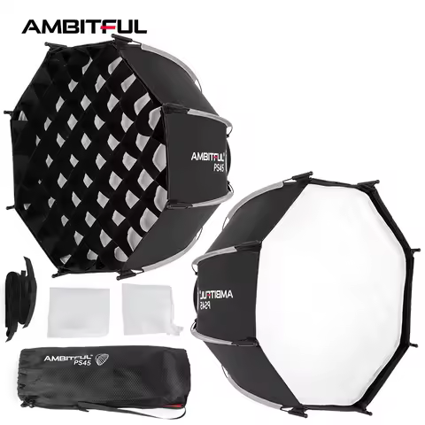 AMBITFUL PS45 45cm Mini Quickly Release Bowens Mount Softbox + Honeycomb Grid Portable Outdoors Softbox for Flashes LED Light