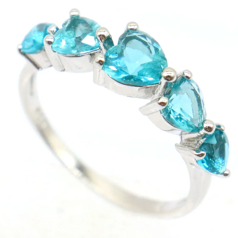 

Buy 3 Get 1 Free 20x6mm New Designed Heart Shape Rich Blue Aquamarine Woman's Presen Silver Rings