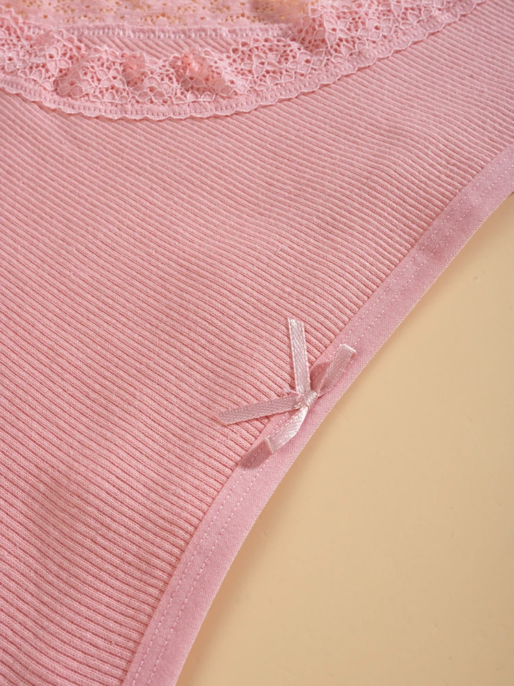 8ks dámské bavlněné kalhotky, sexy krajkové kalhotky s mašlí, jednobarevné, bikiny, módní dvojité ramínka, pohodlné spodní prádlo - náhled 5