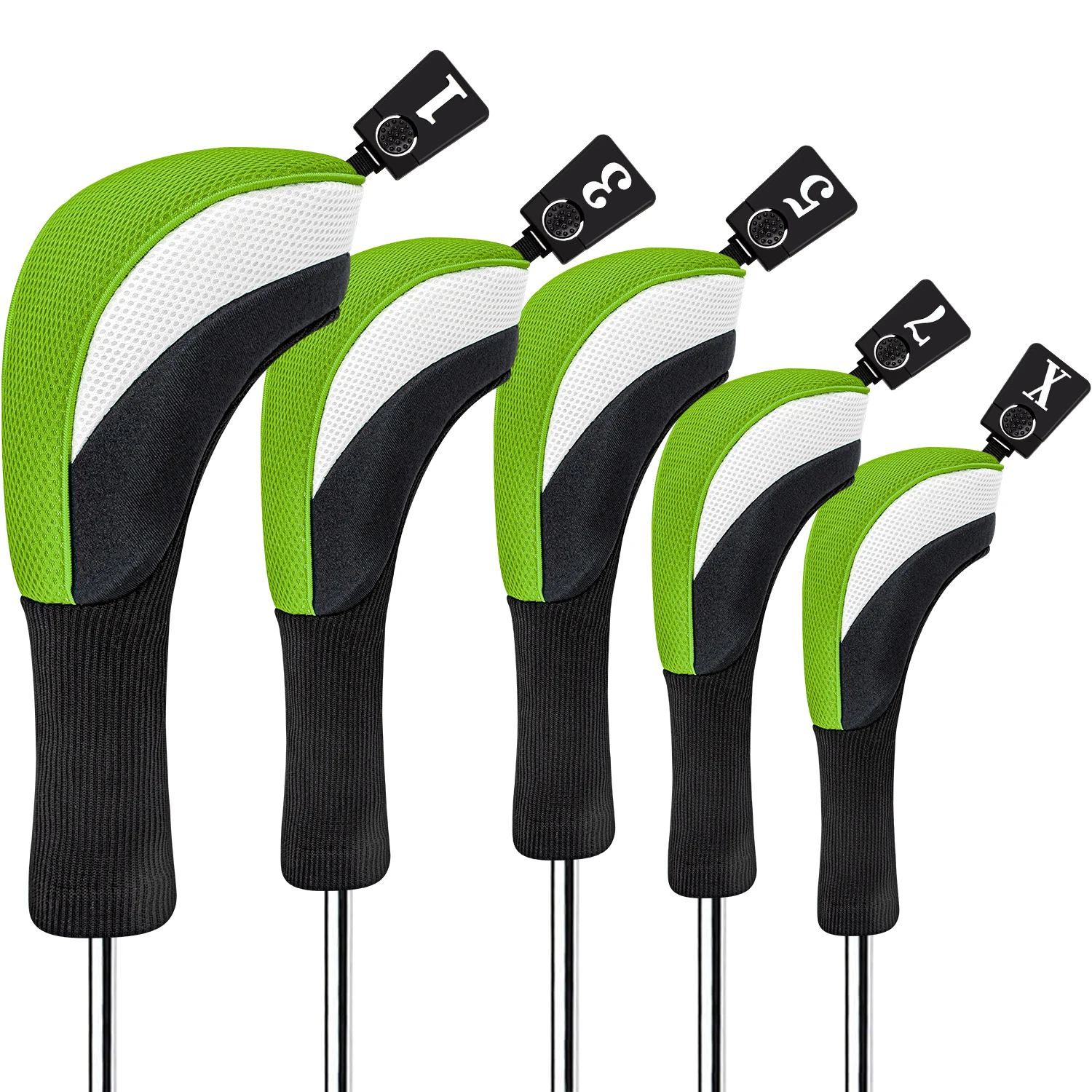 1PC/5PCS New Plain Green White Golf Wood Headcover with Number Tag, Fit Driver, Fairway Wood & Hybrid, Golf Club Protector