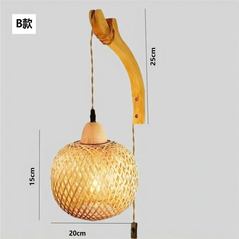 

Nordic Ins Retro Bamboo wall lamp hand woven bedside cafe solid wood background led room decor woven wall light luminaria