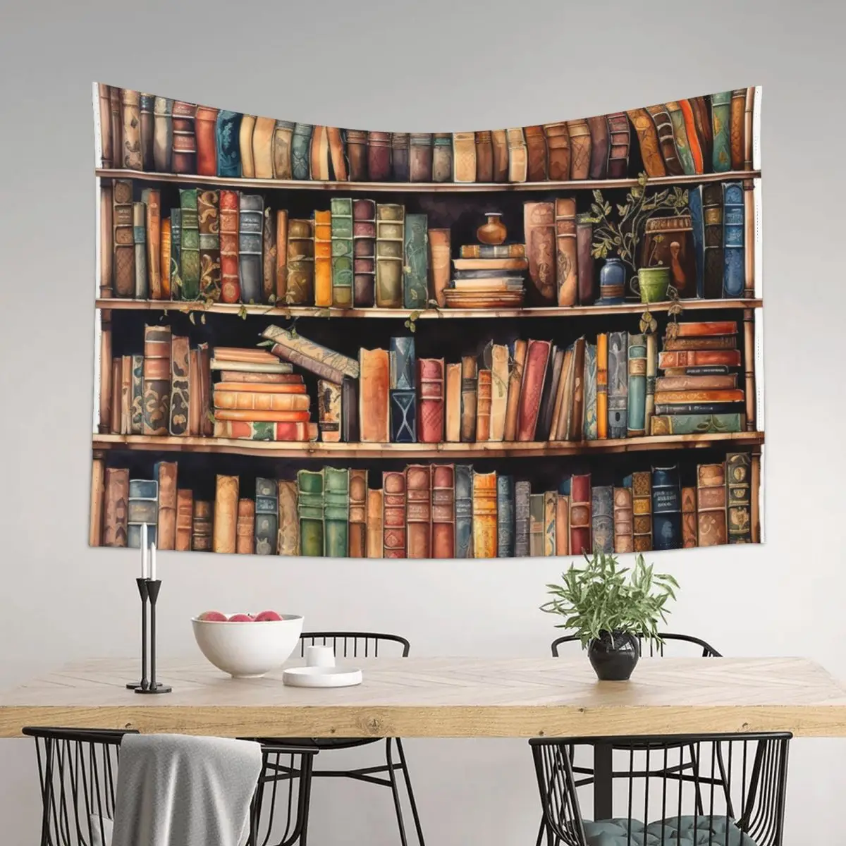 

Bookshelf full of books watercolor vintage look Tapestry Decor For Room Outdoor Decoration Wall Hangings Decoration Tapestry