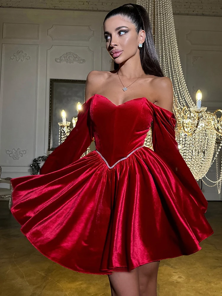 Party Dress Women Sexy Off Shoulder Long Sleeve Bandage Backless Mini Dresses 2025 All Season Lady Evening Robe