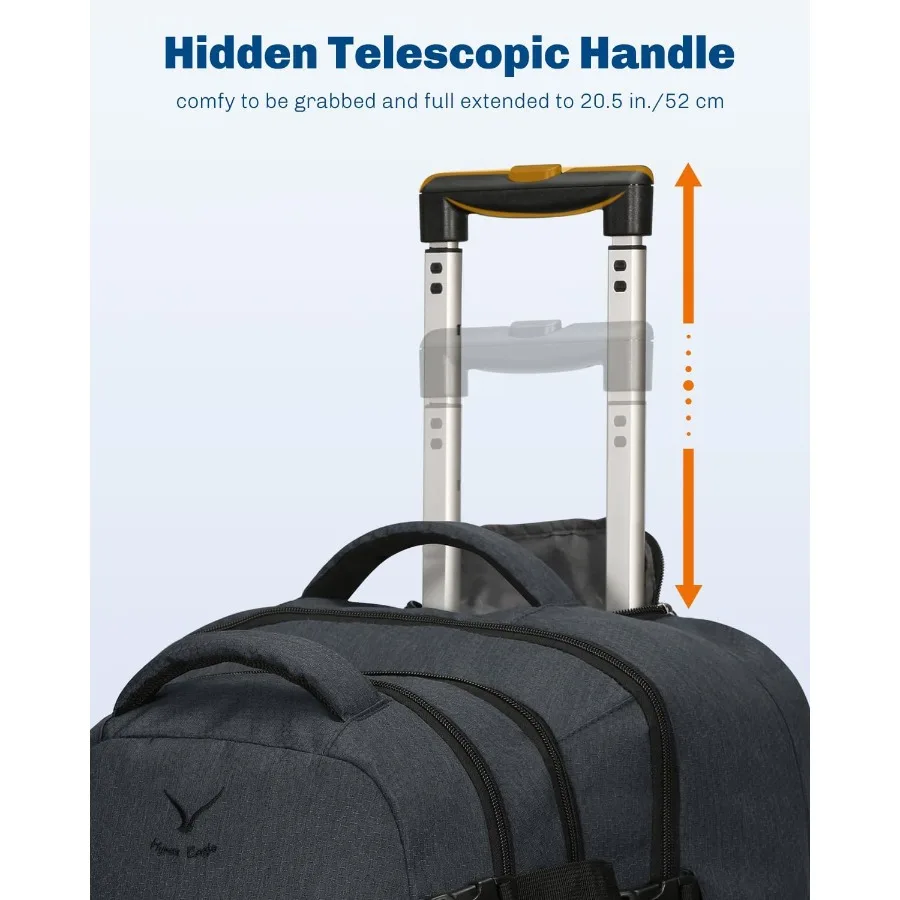 2 في 1 حقيبة السفر 22 بوصة تحمل على الأمتعة 63L حقيبة ظهر متدحرجة للرجال والنساء مع مكعبات التعبئة مجموعة 3 قطع #2