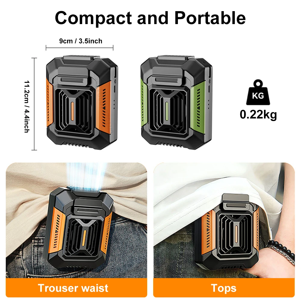 Portable Waist Fan, Shirt Fan Rechargeable Speed Powerful Belt Fan with RPM Personal Cool Clip Fan