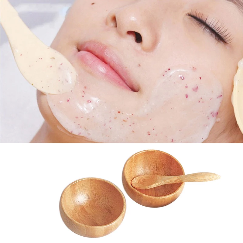 1/2/3Pcs Mini Bamboo Bowl With Spoon Spatula DIY Face Mask Mixing Tool Kits Massage Oil Aromatherapy Bowl Face Care Accessories