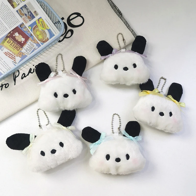 Pochacco Puppy Stuffed Doll, Bowknot Pochacco Plush Keychain, Pingente de desenhos animados, Chaveiro do carro, Decoração Mochila, Presente