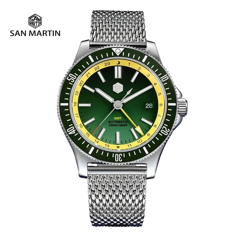 

San Martin Original Design 41mm GMT Dive Watch NH34 Automatic Mechanical Quick Release Bracelet Waterproof 200m Luminous SN0119