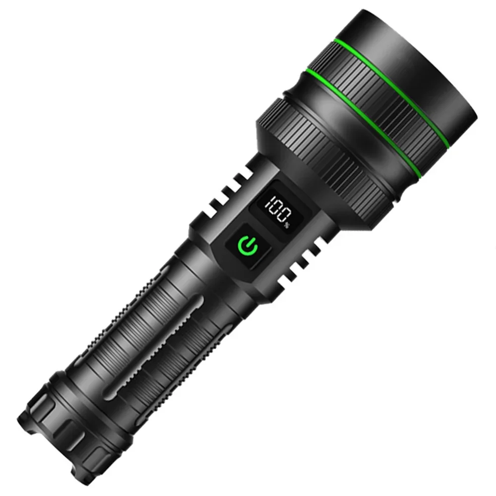 High Power LED Flashlight Spotlight Long Range Charging Zoomable Emergency Torch Flashlight Power Display Function without LOGO