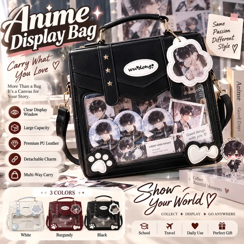 Women Handbag Kawaii Cat Paw Itabag Shoulder Bag PU Leather Clear Display Cute Collectible Crossbody Bag Girl Cosplay Party Gift