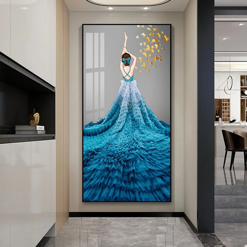 

Light luxury entrance decoration beautiful woman art figure vertical version corridor aisle wall painting simple