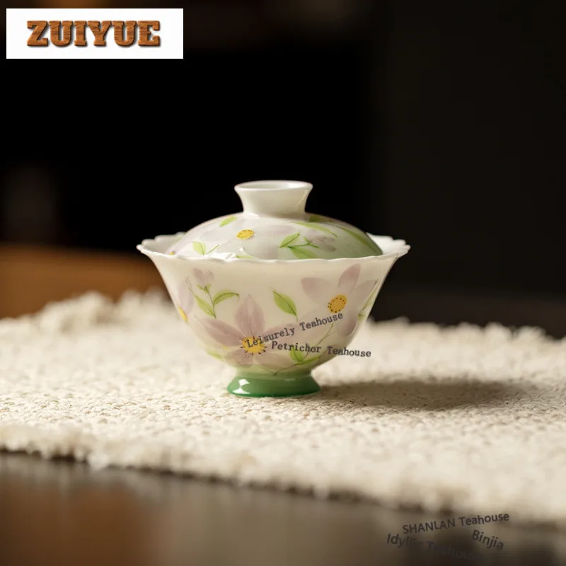 

110ml Hand-painted Flower Gaiwan Antique Tea Tureen Tea Bowl With Lid Kit Tea Brewing Cover Bowl Chinese Tea Set Collection