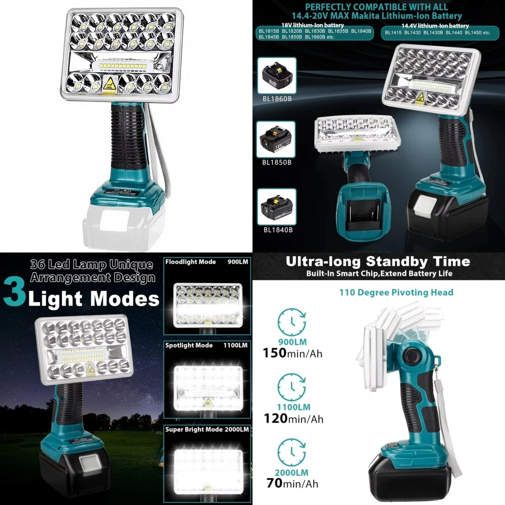 

Аккумуляторный светодиодный рабочий фонарь 18 Вт, 2000 лм, алюминиевый, для литиевых аккумуляторов 18 В LXT, для домашнего ремонта, кемпинга, автомобиля