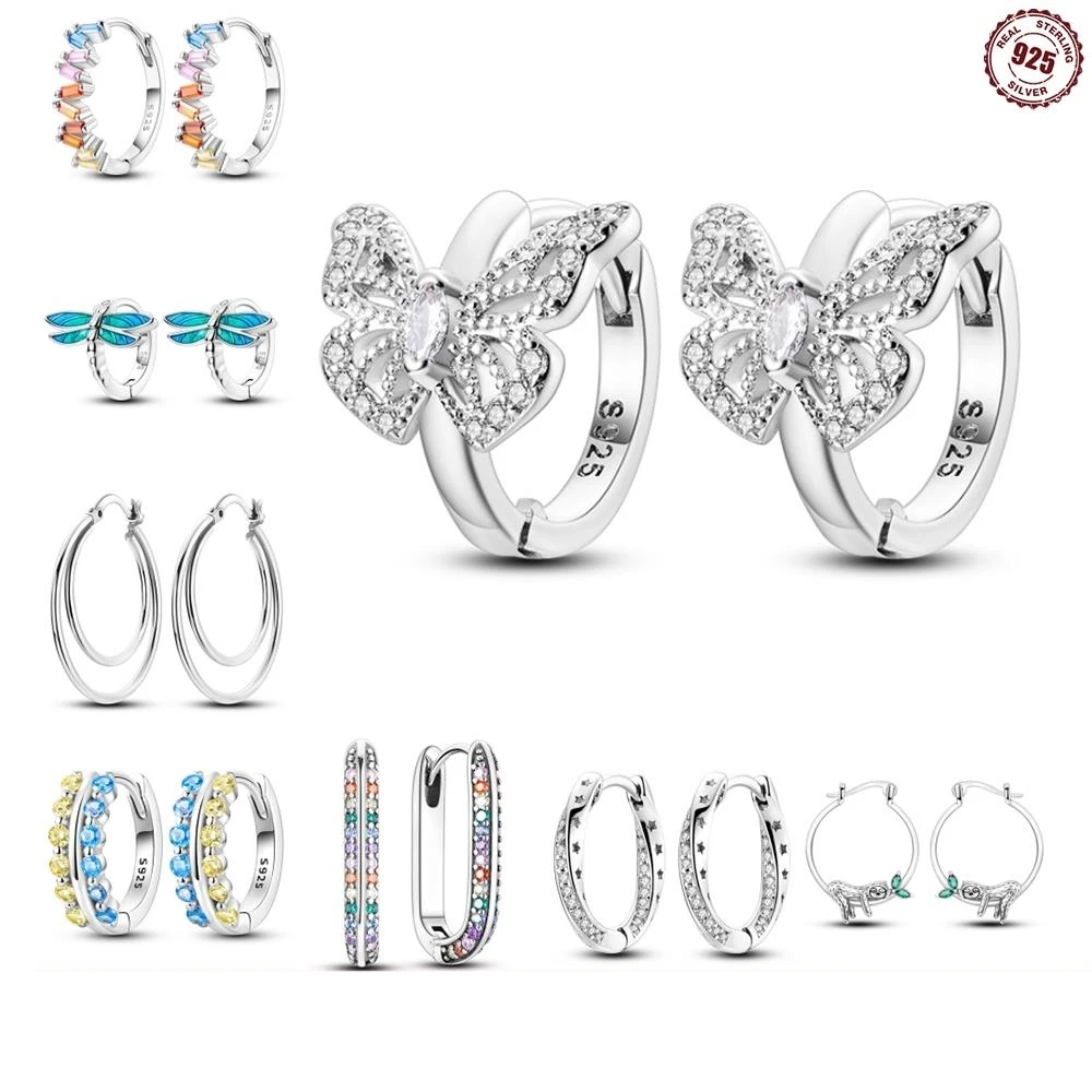 

2024 Classic Earrings 925 Sterling Silver Colorful CZ Hoop Earrings for Women Birthday Party Wedding Engagemen Gift Jewelry