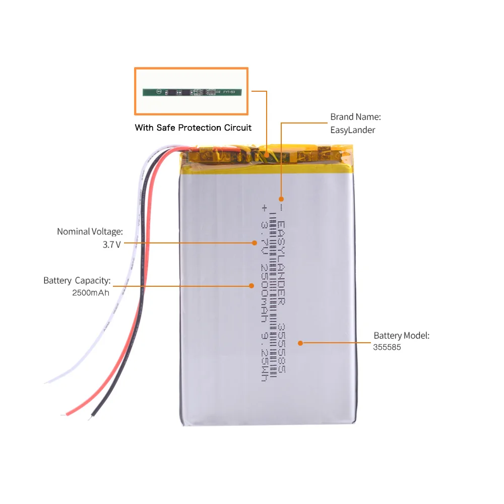 NTC 3-wire 355585 2500mAh 3.7V Lithium Polymer Lipo Rechargeable Battery For E-Book Onyx  Boox  PAD LAPTOP GPS DVR