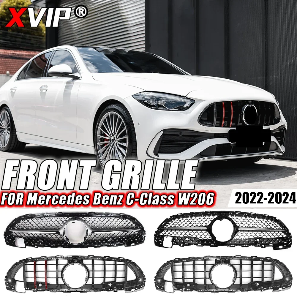 

XVIP Front Chrome Diamonds Style Bumper Grille For Mercedes Benz C-Class W206 C200 C300 C43 AMG 2022-2024 Front Racing Grilles