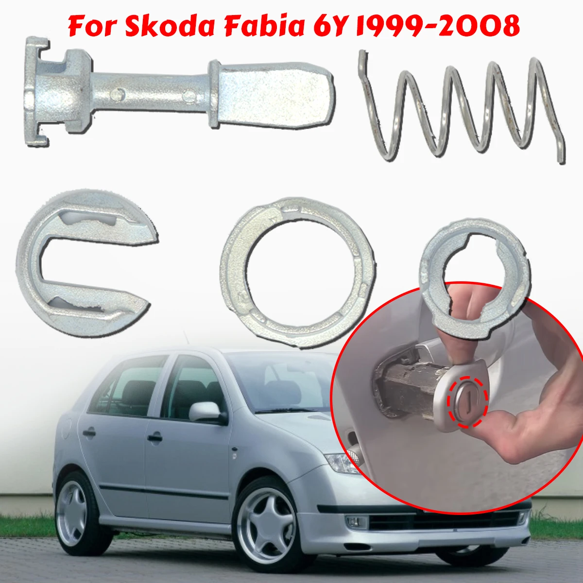 For Skoda Fabia 6Y 1999-2008 Car Front Door Handle Lock Closing Cylinder Barrel Paddle Seal Repair Kit Tool 44.4MM 1U0837167C