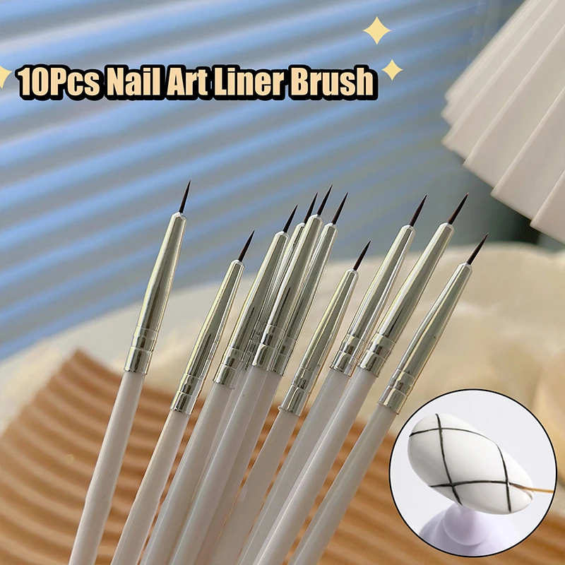 10pcs Nail Art Liner Brush Set UV Gel Nail Brushes Kits French Stripe 7mm Line Painting Drawing Flower Pen Manicure Tool