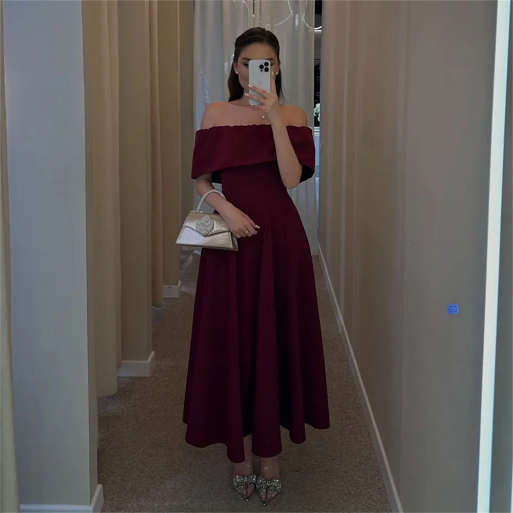 ROYET Simple Pleat Off The Shoulder A Line Evening Dress Ankle Length Strapless Classic Formal Prom Gown Customized New