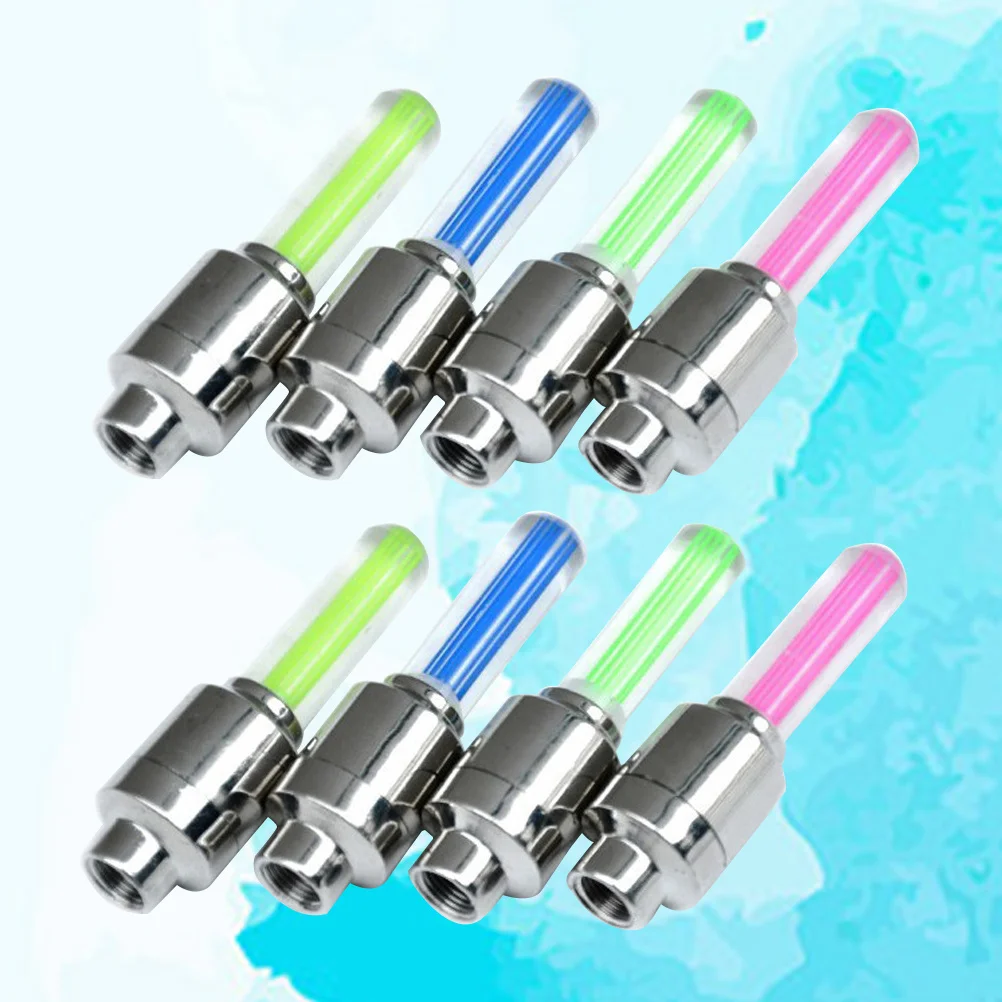 

8pcs Fluorescent Valve Light Bike Led Wheel Tire Tyre Neon Car Caps Flash Lamp For Night Cycling Safety Decoration
