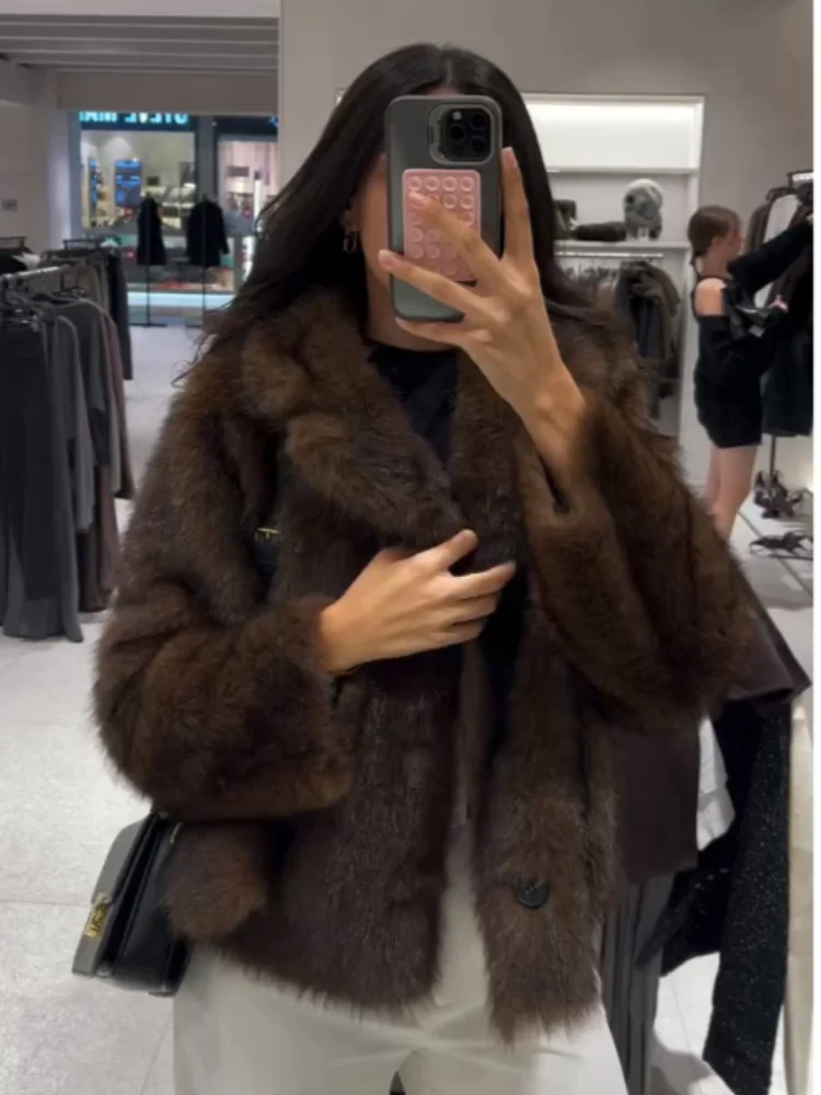 الرجعية فو الفراء المرأة معطف الحضرية رشاقته التلبيب كم طويل واحدة الصدر الإناث أبلى 2025 الخريف الشتاء شيك سترة حريمي جديد