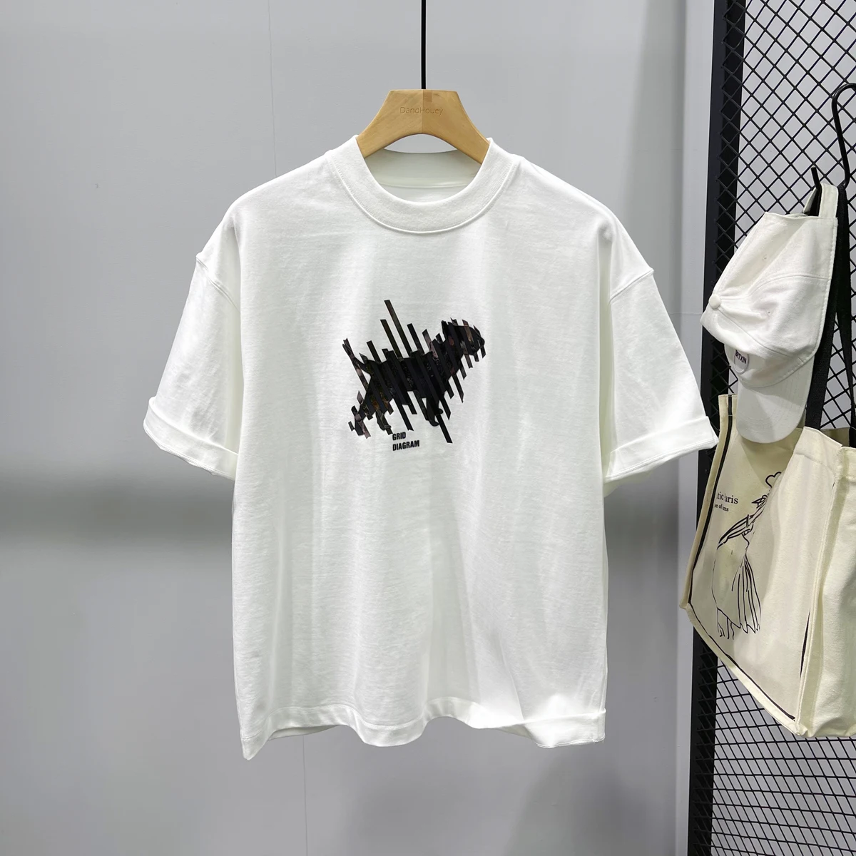 320g/m² Heavyweight Cotton Abstract Horse Print Simple Basic T-shirt Men's Summer Fashion Short Sleeve Loose Casual Hip Hop Tops