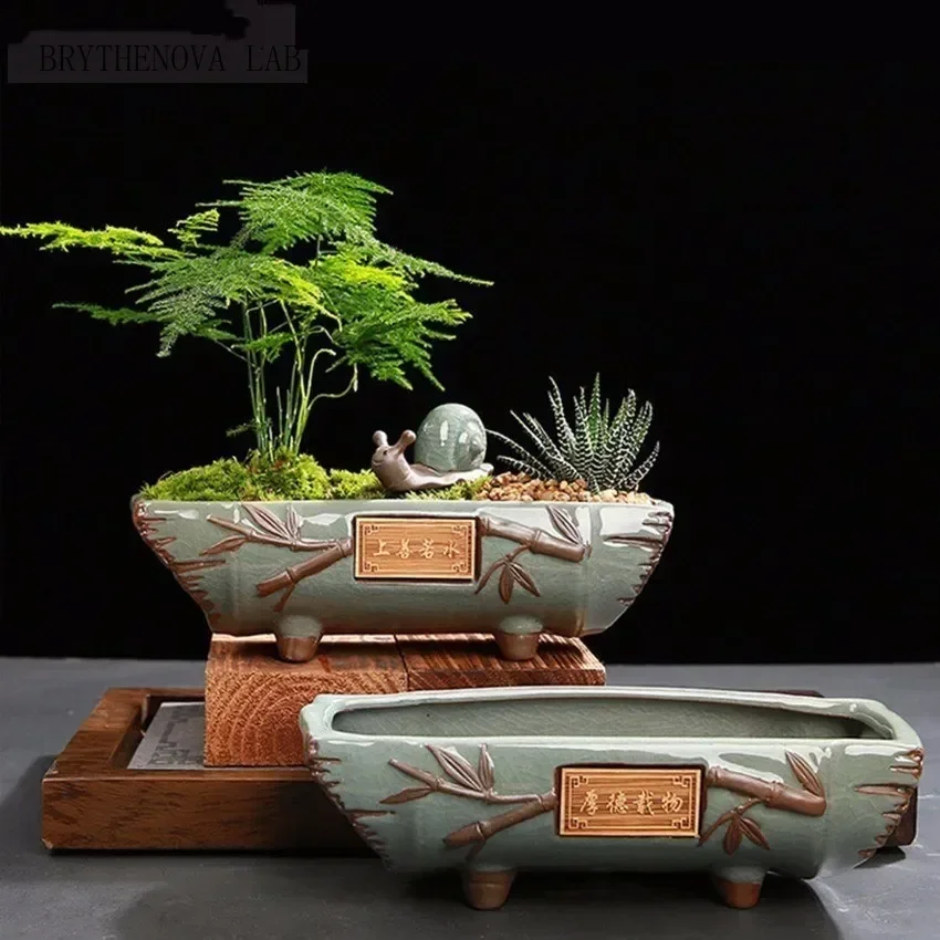 Creative Ceramic vintage Flower Pot Simple Succulent Plant Green Container Planters Bonsai Pots Flowerpot Home Decoration