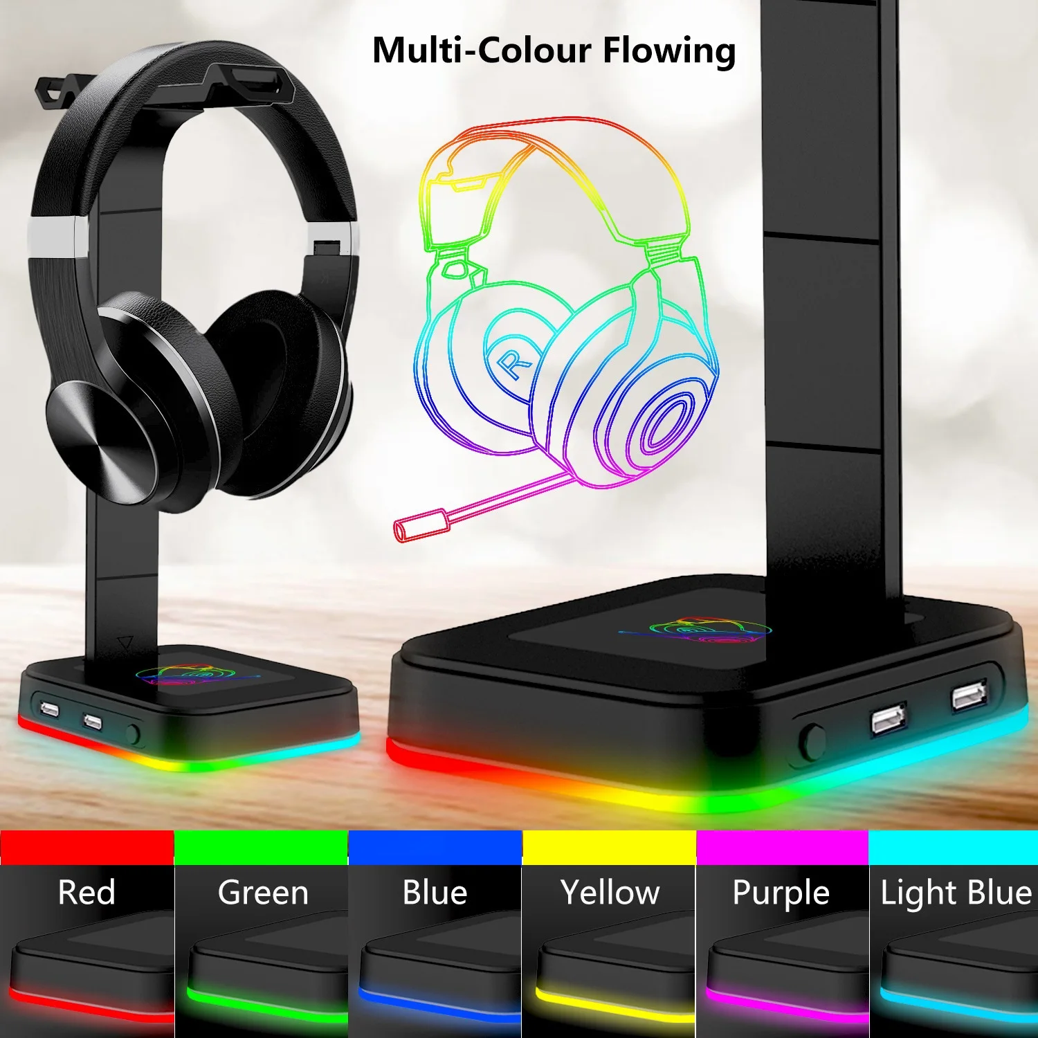 

Держатель для наушников RGB, популярный меняющий цвет, светящийся и ослепительный с подсветкой, игровой держатель для наушников RGB, подарочная повязка на голову