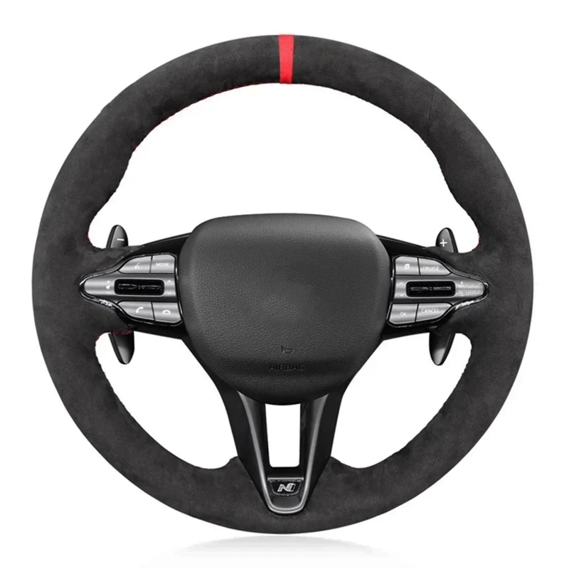 Dostosowany antypoślizgowy czarny zamszowy skórzany warkocz na kierownicę samochodu dla Hyundai Veloster N 2019-2021 i30 N 2018 2019 2020