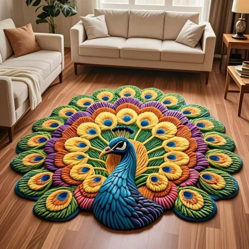 Peacock Shaped Rug Diatom Mud Carpet Bedroom Bedside Blanket Indoor Area Foot Mat Bathroom Absorbent Non-Slip Mat Home Decor