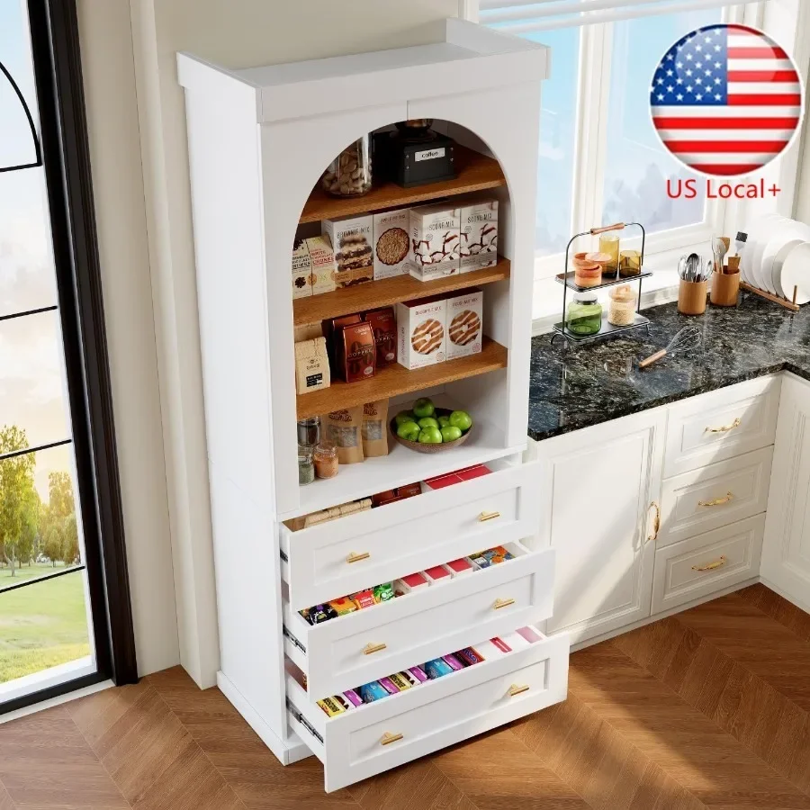 Modular Pantry Cabinet for Modern Kitchen, 71 Tall White Hutch with Durable MDF Construction and Smooth Finish