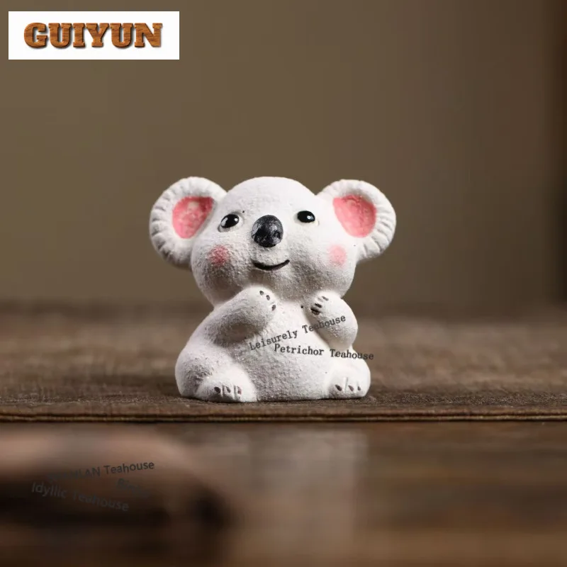 Yixing Purple Clay Koala Tea Pet Aesthetic Exquisite Miniatures Tea Figurine Play Toys Tea Statue Ornaments Can Be Raised Cha