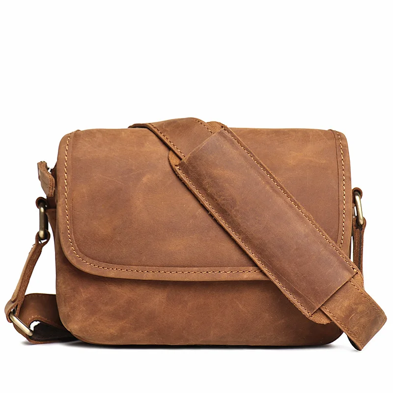 Crazy horse leather retro men's leather men's shoulder bag women's diagonal cross bag large capacity ipad storage