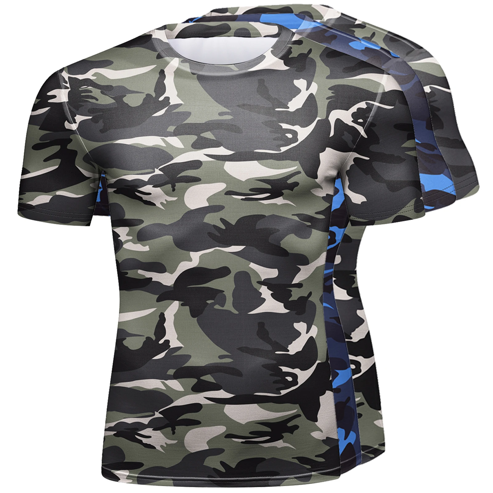 New Fashion Fighting Rashguards Men's Street Tops Gym Mma Bjj Grappling Muscle Exercise T-Shirts With Camouflage Vivid Printing