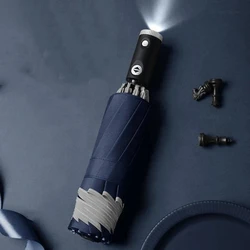 Automatic Umbrella Reflective Stripe Reverse Led Light Umbrella Three Folding Inverted 10 Ribs Windproof Umbrellas