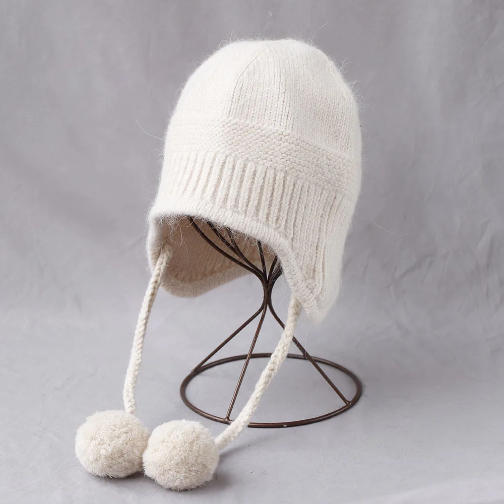 

Hat Earflap Women Winter Angora Knit Bomber Beanie Warm Accessory For Cold Weather Autumn Outdoor Skiing Sports Holiday