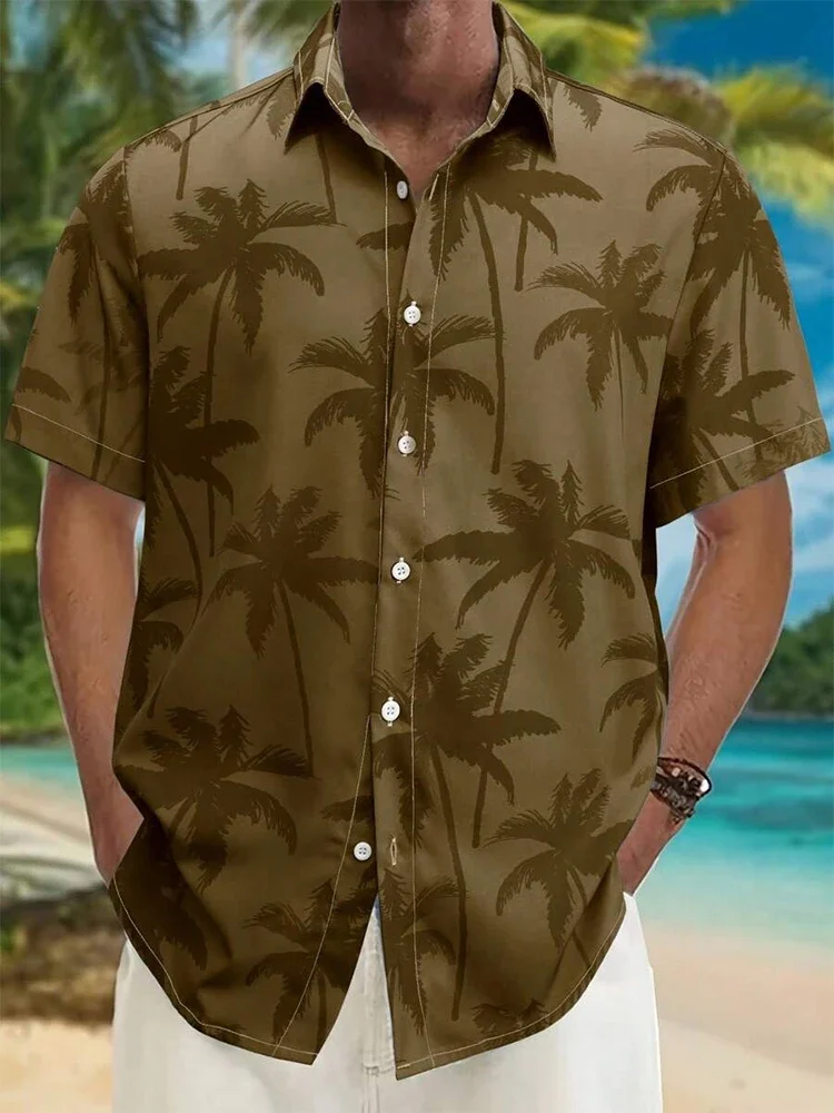 Hawaiian Shirt Mens Palm Tree Gradient Sunset Summer Beach Floral Print Short Sleeve Button Down Casual Vacation Collar Fashion