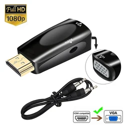 Full HD 1080P HDMI-compatible to VGA Cable Converter Male to Famale Converter Adapter 3.5 mm Jack Audio For TV PC Laptops Tablet