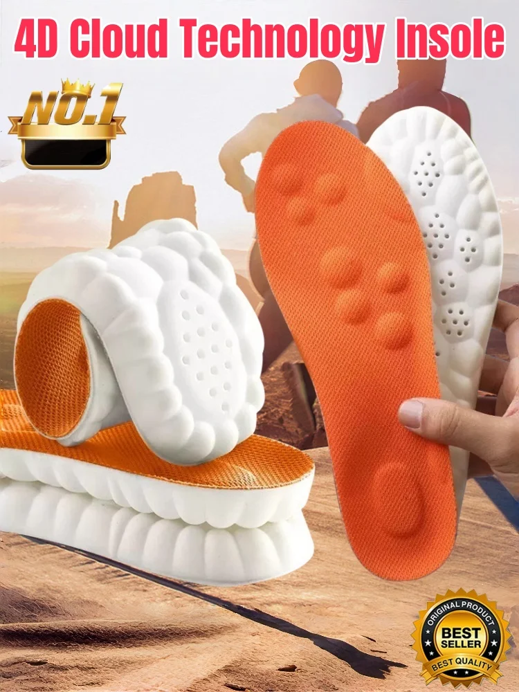 Semelles de sport 4D Cloud Technology en PU, souples, respirantes, absorbant les chocs, pour la course et les soins orthopédiques 2026