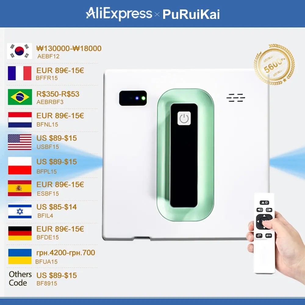 PuRuiKai robot elettrico automatico per la pulizia dei vetri Robot aspirapolvere, con telecomando APP, spray automatico a due vie