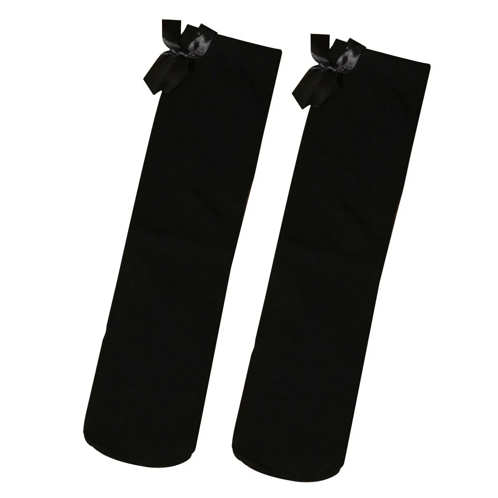 

1Pair Girls Thigh Socks Black for 1-8 Year Soft Cotton Over Knee Bow Detail Warm Cozy Striped High Leg Socks for Kids